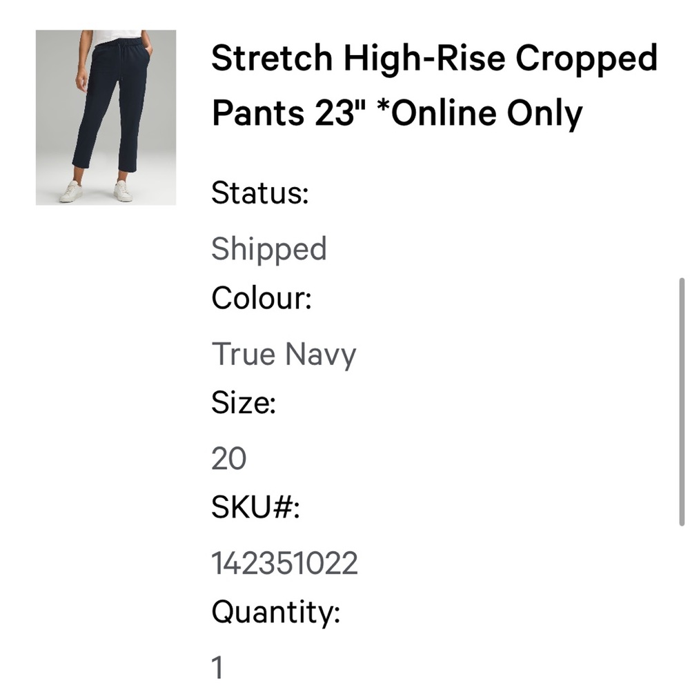 Lululemon Stretch High Rise Crop Pants 23”
